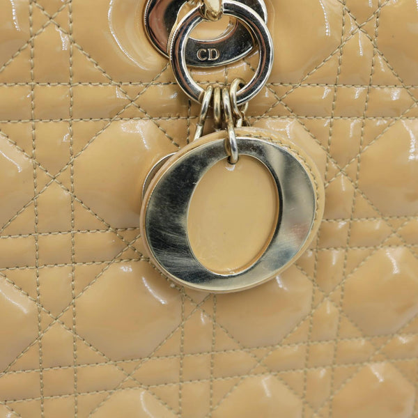 CHRISTIAN DIOR Lady Dior Large Quilted Patent Leather Shoulder Bag Camel