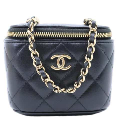 CHANEL Pearl Crush Mini Quilted Lambskin Leather Vanity Case Crossbody Bag Black