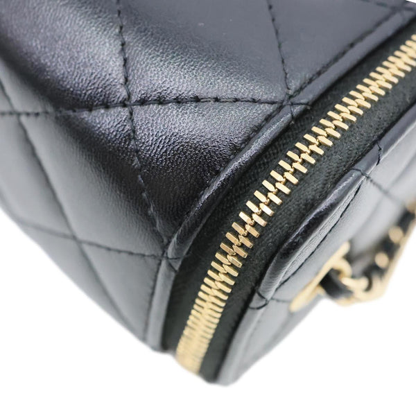 CHANEL Pearl Crush Mini Quilted Lambskin Leather Vanity Case Crossbody Bag Black