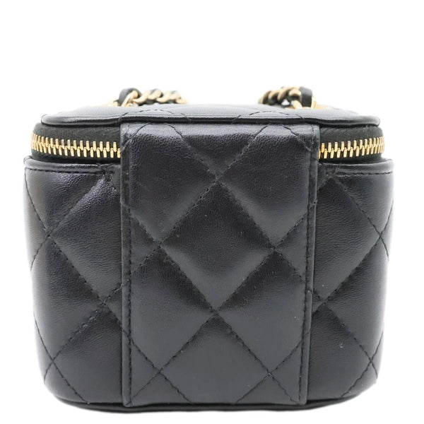 CHANEL Pearl Crush Mini Quilted Lambskin Leather Vanity Case Crossbody Bag Black