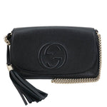 GUCCI Soho Flap Leather Chain Crossbody Bag Black 586224