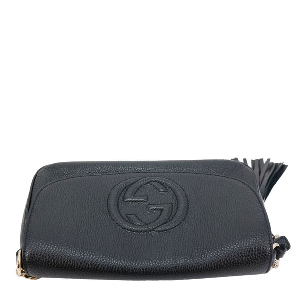GUCCI Soho Flap Leather Chain Crossbody Bag Black 586224
