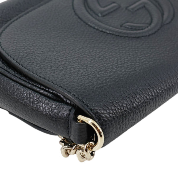 GUCCI Soho Flap Leather Chain Crossbody Bag Black 586224