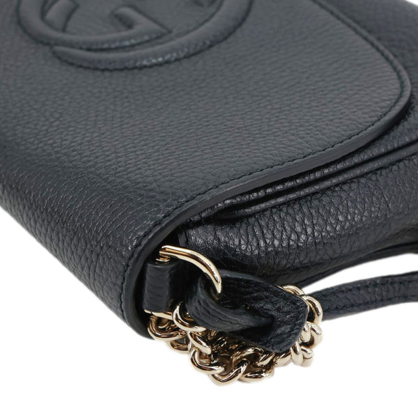 GUCCI Soho Flap Leather Chain Crossbody Bag Black 586224