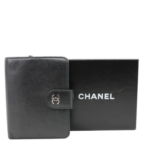 CHANEL Grained Calfskin Leather Bifold Wallet Black