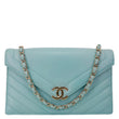 CHANEL Envelope Flap Calfskin Chevron Leather Crossbody Bag Turquoise