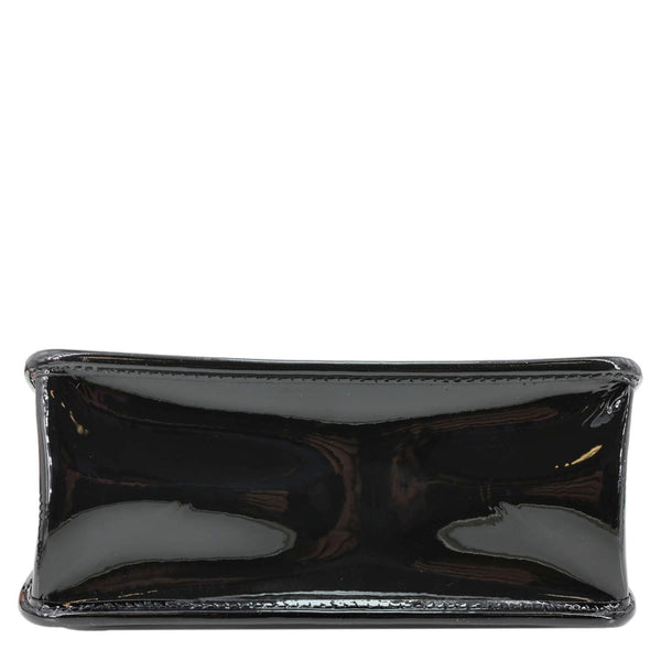 CHANEL Graphic Catch Flap Mini Quilted Patent Leather Shoulder Bag Black