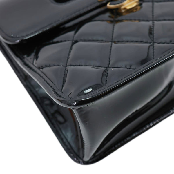 CHANEL Graphic Catch Flap Mini Quilted Patent Leather Shoulder Bag Black