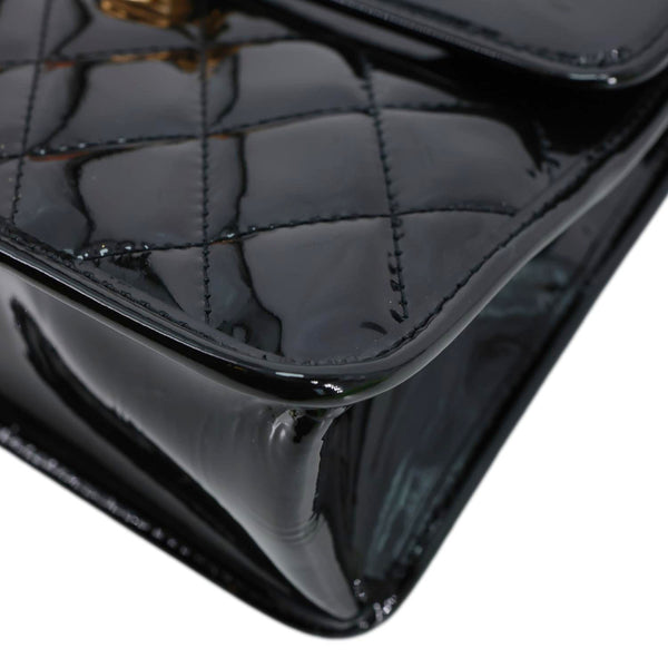 CHANEL Graphic Catch Flap Mini Quilted Patent Leather Shoulder Bag Black