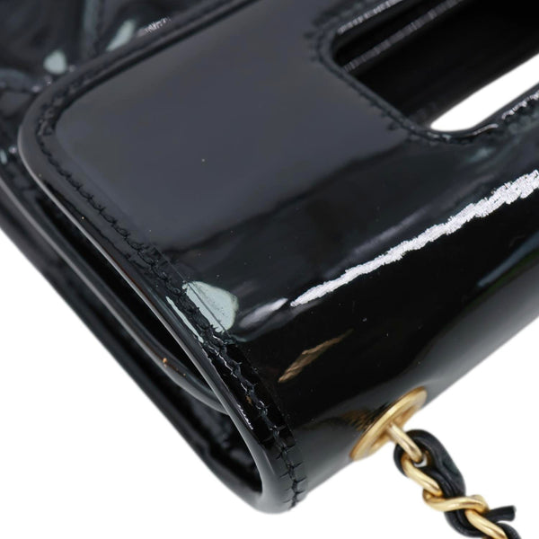 CHANEL Graphic Catch Flap Mini Quilted Patent Leather Shoulder Bag Black