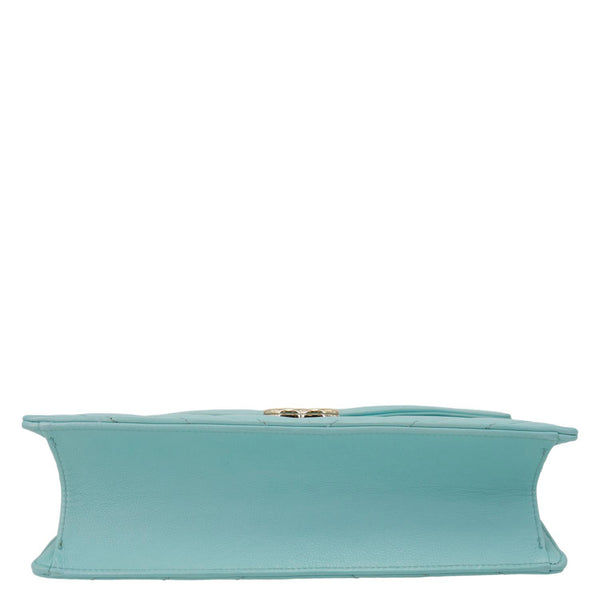 CHANEL Envelope Flap Calfskin Chevron Leather Crossbody Bag Turquoise