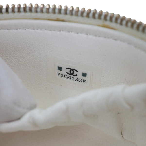 CHANEL Pearly Girl Round Quilted Lambskin Leather Top Handle Vanity Case With Chain White