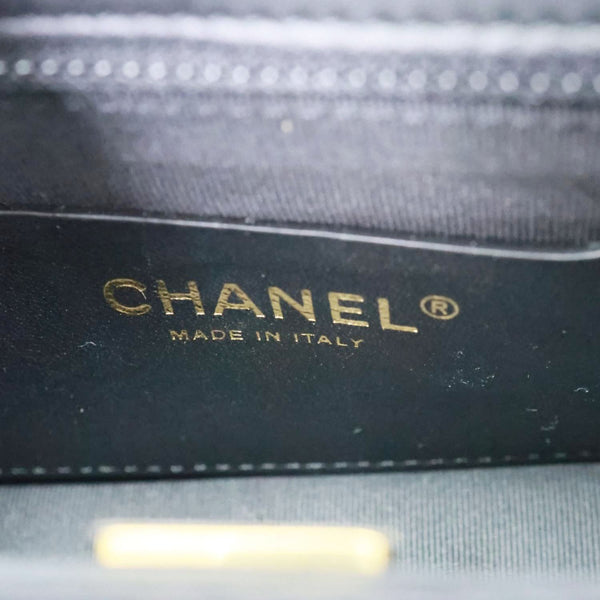 CHANEL Graphic Catch Flap Mini Quilted Patent Leather Shoulder Bag Black