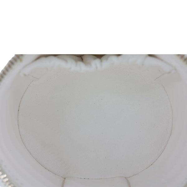 CHANEL Pearly Girl Round Quilted Lambskin Leather Top Handle Vanity Case With Chain White
