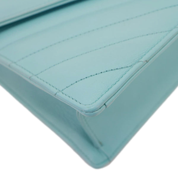 CHANEL Envelope Flap Calfskin Chevron Leather Crossbody Bag Turquoise