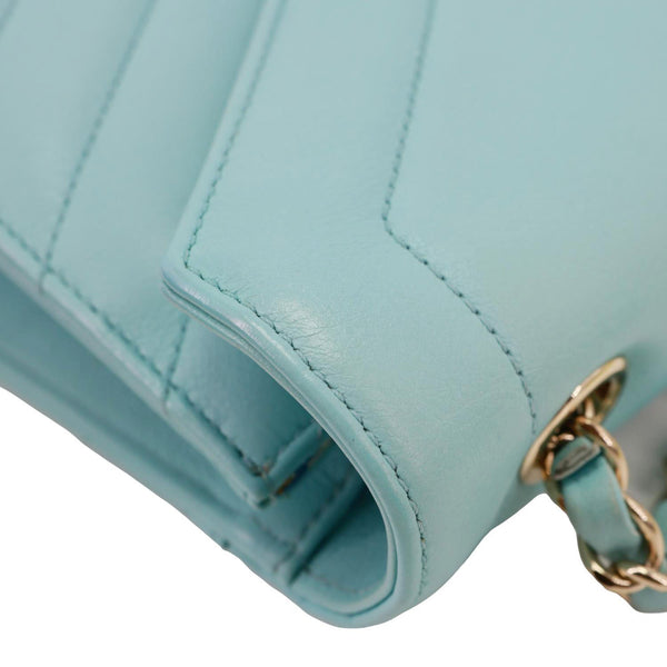 CHANEL Envelope Flap Calfskin Chevron Leather Crossbody Bag Turquoise