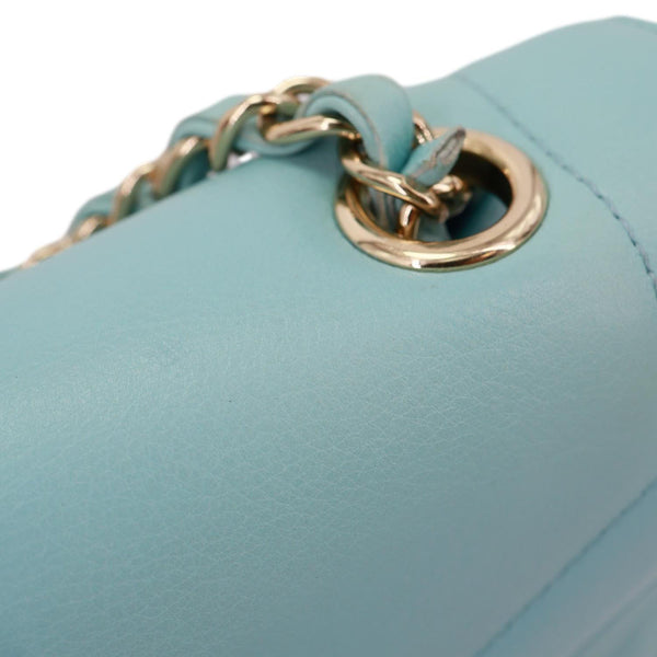 CHANEL Envelope Flap Calfskin Chevron Leather Crossbody Bag Turquoise