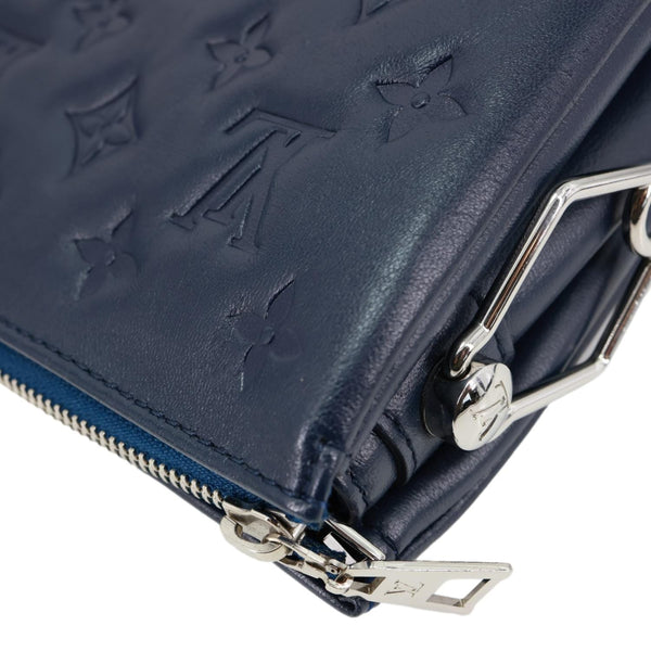 LOUIS VUITTON Coussin PM Monogram Embossed Leather Shoulder Bag Navy Blue