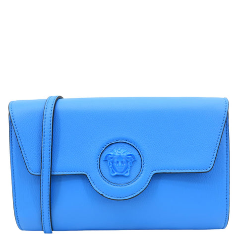 VERSACE La Medusa Tonal Leather Crossbody Bag Blue