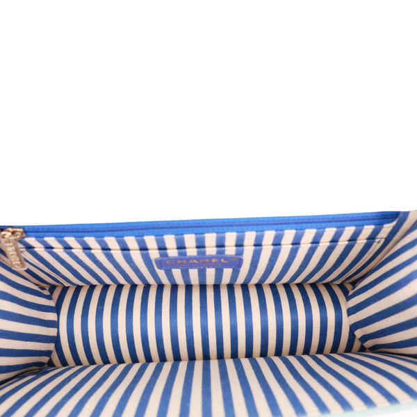 CHANEL Envelope Flap Calfskin Chevron Leather Crossbody Bag Turquoise