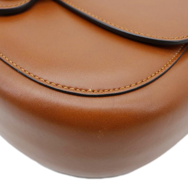 GUCCI Logo Small Embossed Calfskin Leather Shoulder Bag Brown 679540