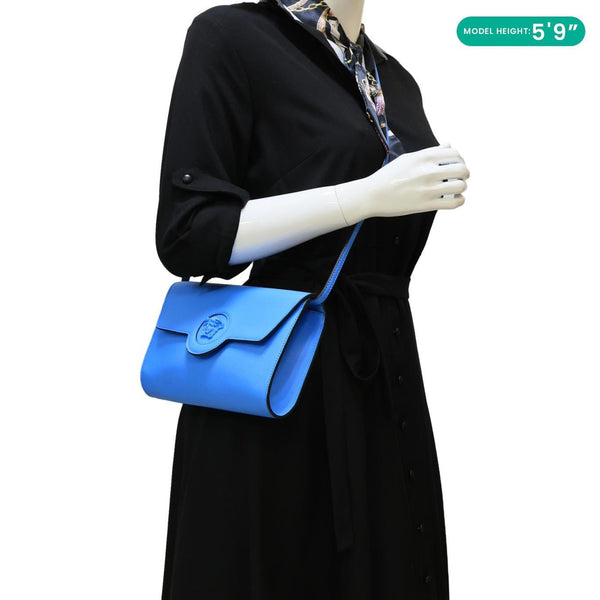 VERSACE La Medusa Tonal Leather Crossbody Bag Blue