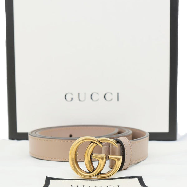 GUCCI Women's Slim Double G Leather Belt 409417 Size 85.34 Porcelain Rose