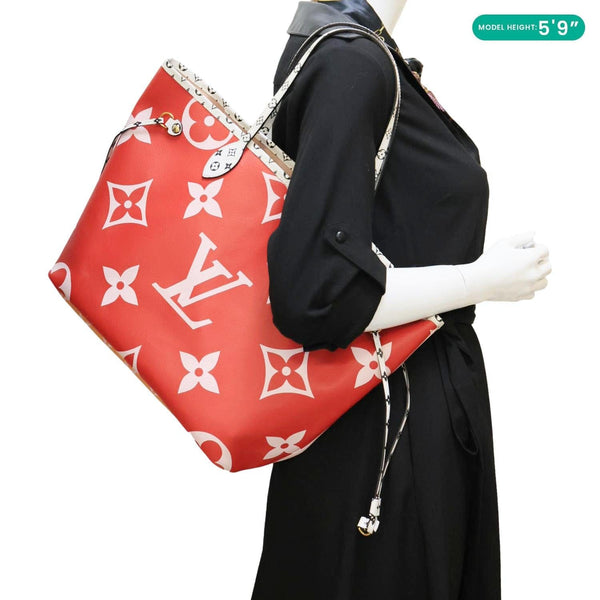 LOUIS VUITTON Neverfull MM Giant Monogram Canvas Tote Bag Red
