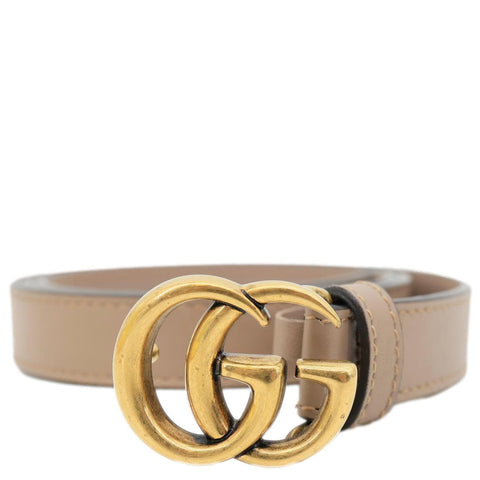GUCCI Women's Slim Double G Leather Belt 409417 Size 85.34 Porcelain Rose