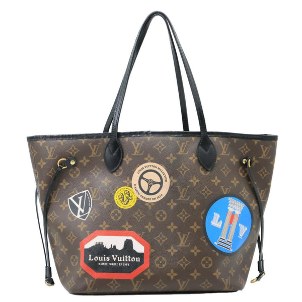 LOUIS VUITTON Neverfull MM World Tour Monogram Canvas Tote Shoulder Bag Brown