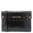 YVES SAINT LAURENT Manhattan Baguette Crocodile Embossed Leather Shoulder Bag Black