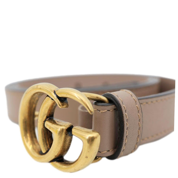 GUCCI Women's Slim Double G Leather Belt 409417 Size 85.34 Porcelain Rose