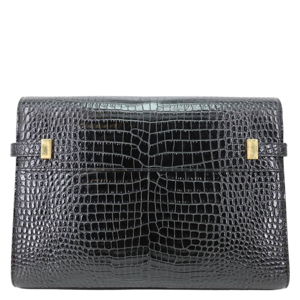 YVES SAINT LAURENT Manhattan Baguette Crocodile Embossed Leather Shoulder Bag Black