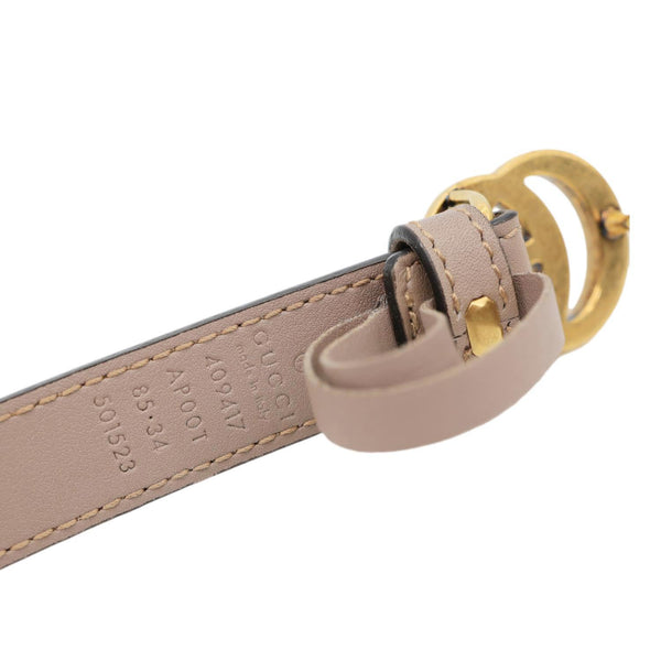 GUCCI Women's Slim Double G Leather Belt 409417 Size 85.34 Porcelain Rose
