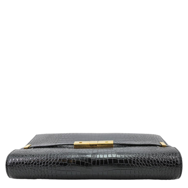 YVES SAINT LAURENT Manhattan Baguette Crocodile Embossed Leather Shoulder Bag Black