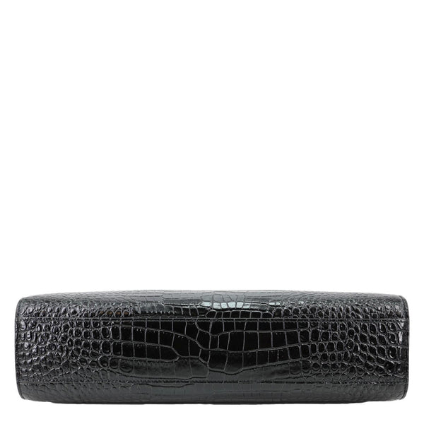 YVES SAINT LAURENT Manhattan Baguette Crocodile Embossed Leather Shoulder Bag Black
