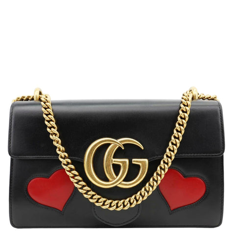 GUCCI Marmont Heart Patchwork Leather Chain Shoulder Bag Red 431777