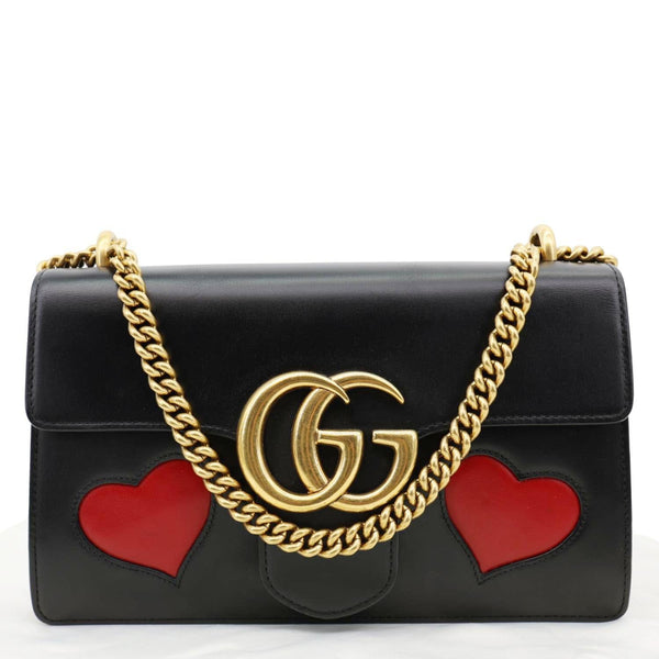 GUCCI Marmont Heart Patchwork Leather Chain Shoulder Bag Red 431777