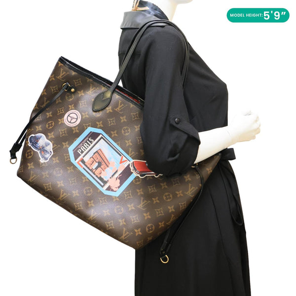 LOUIS VUITTON Neverfull MM World Tour Monogram Canvas Tote Shoulder Bag Brown