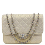 CHANEL Timeless Classic Flap Quilted Python Leather Shoulder Bag Gold