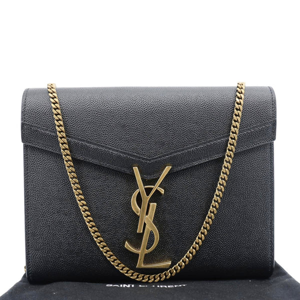 YVES SAINT LAURENT Cassandra Matelasse Grain De Poudre Chain Wallet Black