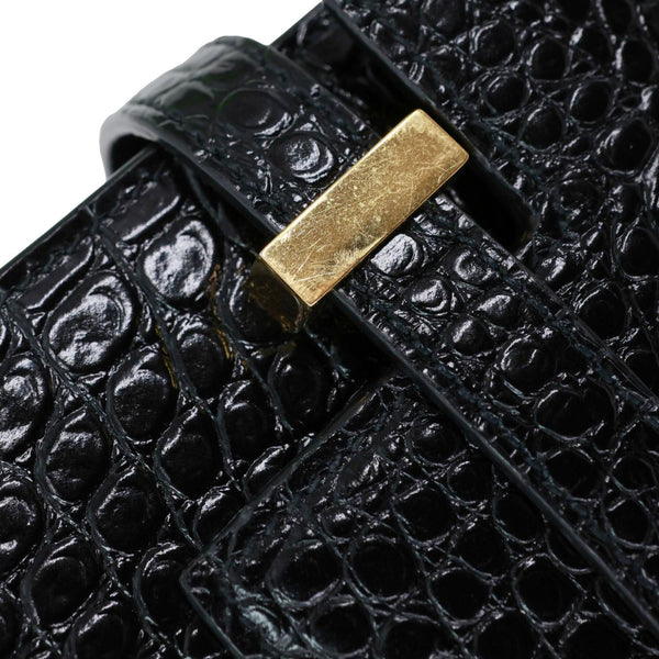 YVES SAINT LAURENT Manhattan Baguette Crocodile Embossed Leather Shoulder Bag Black