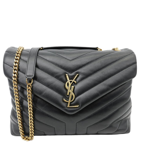 YVES SAINT LAURENT Loulou Medium Quilted Calfskin Leather Shoulder Bag Black