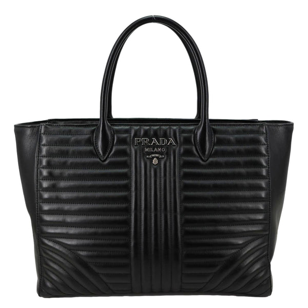 PRADA Diagramme Flap Smooth Quilted Leather Tote Bag Black