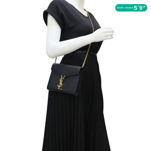 YVES SAINT LAURENT Cassandra Matelasse Grain De Poudre Chain Wallet Black