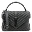 YVES SAINT LAURENT College Flap Medium Classic Chevron Leather Shoulder Bag Black