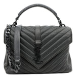 YVES SAINT LAURENT College Flap Medium Classic Chevron Leather Shoulder Bag Black