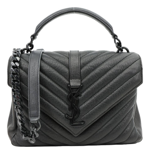 YVES SAINT LAURENT College Flap Medium Classic Chevron Leather Shoulder Bag Black