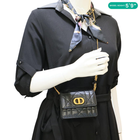 CHRISTIAN DIOR Miss Caro Micro Cannage Lambskin Leather Crossbody Bag Black