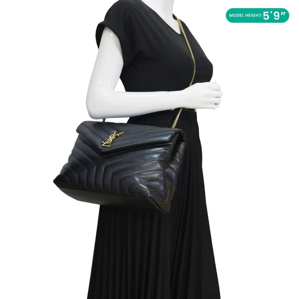 YVES SAINT LAURENT Loulou Medium Quilted Calfskin Leather Shoulder Bag Black